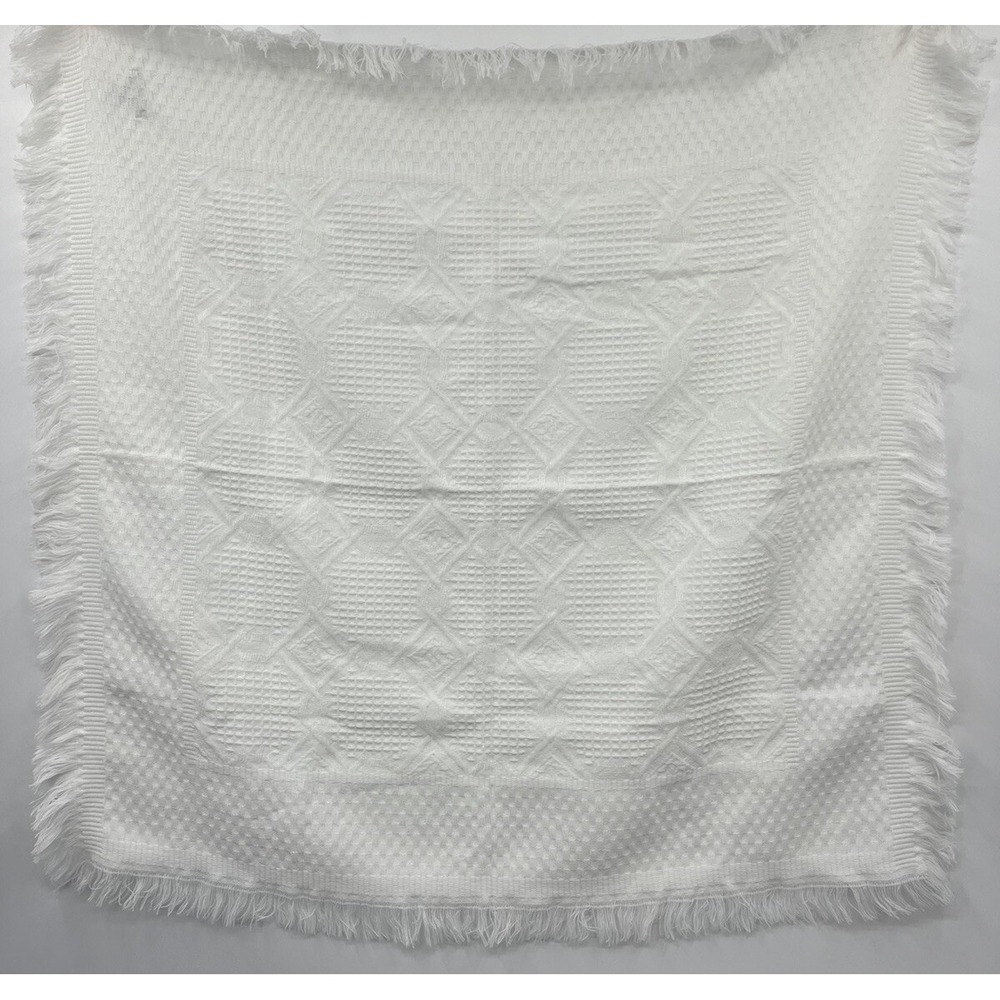 Vintage Lord and Taylor Young People's Shop Baby Blanket White Fringed